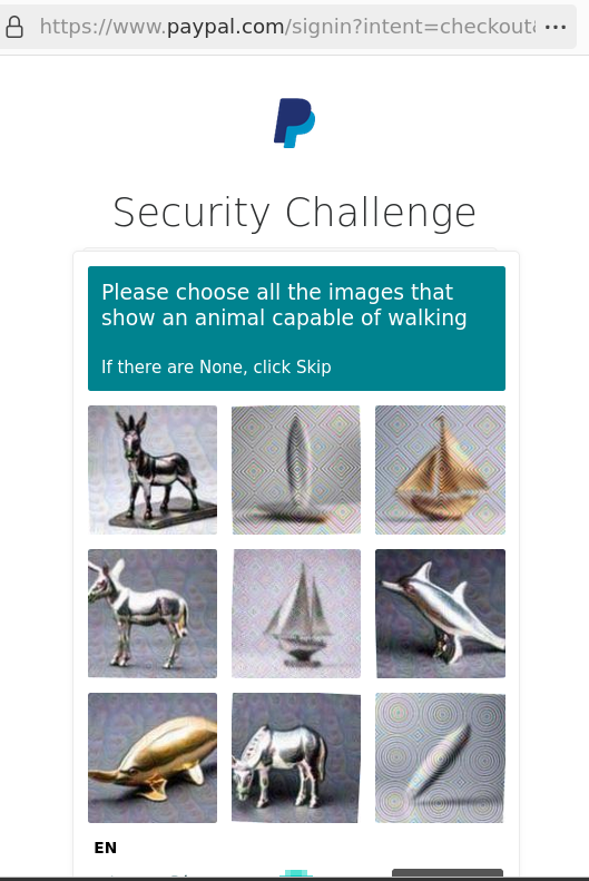 Screenshot of the Paypal website requesting an absurd CAPTCHA