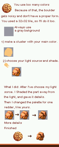 Pixel art tutorial on how to draw rocks correctly